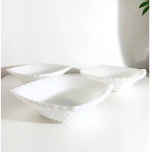 Vintage Decorative Anchor Hocking Milk Glass Dishes / Diamond-Hobnail / Set of 3